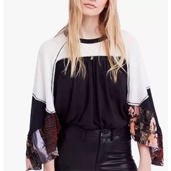 Beautiful WE THE FREE Free People Friday Fever Raglan Contrast T Shirt (Black Co - Picture 7 of 13